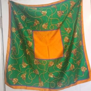 Emeraude Scarf Green,Gold, and Purple Promotional for Emeraude Perfume 31cm×31cm